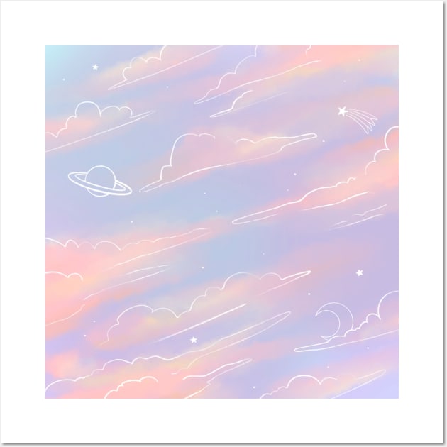 Pastel Sky Lo Fi Aesthetic cloud stars Wall Art by Trippycollage